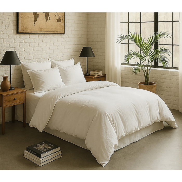 Housse De Couette 100% Percale De Coton Lavé Blanc Nuage