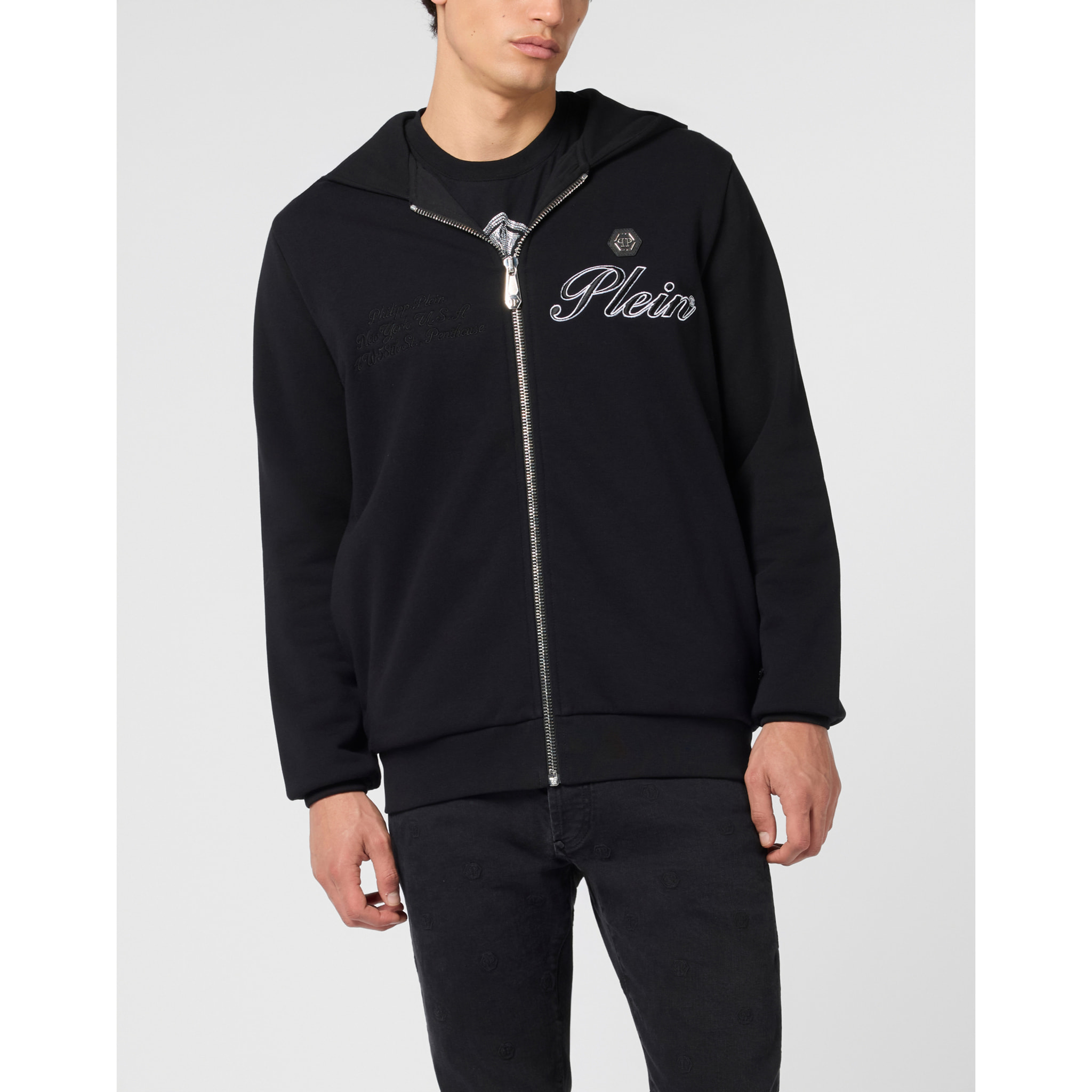 PHILIPP PLEIN Zip Hoodie Signature Embroidery