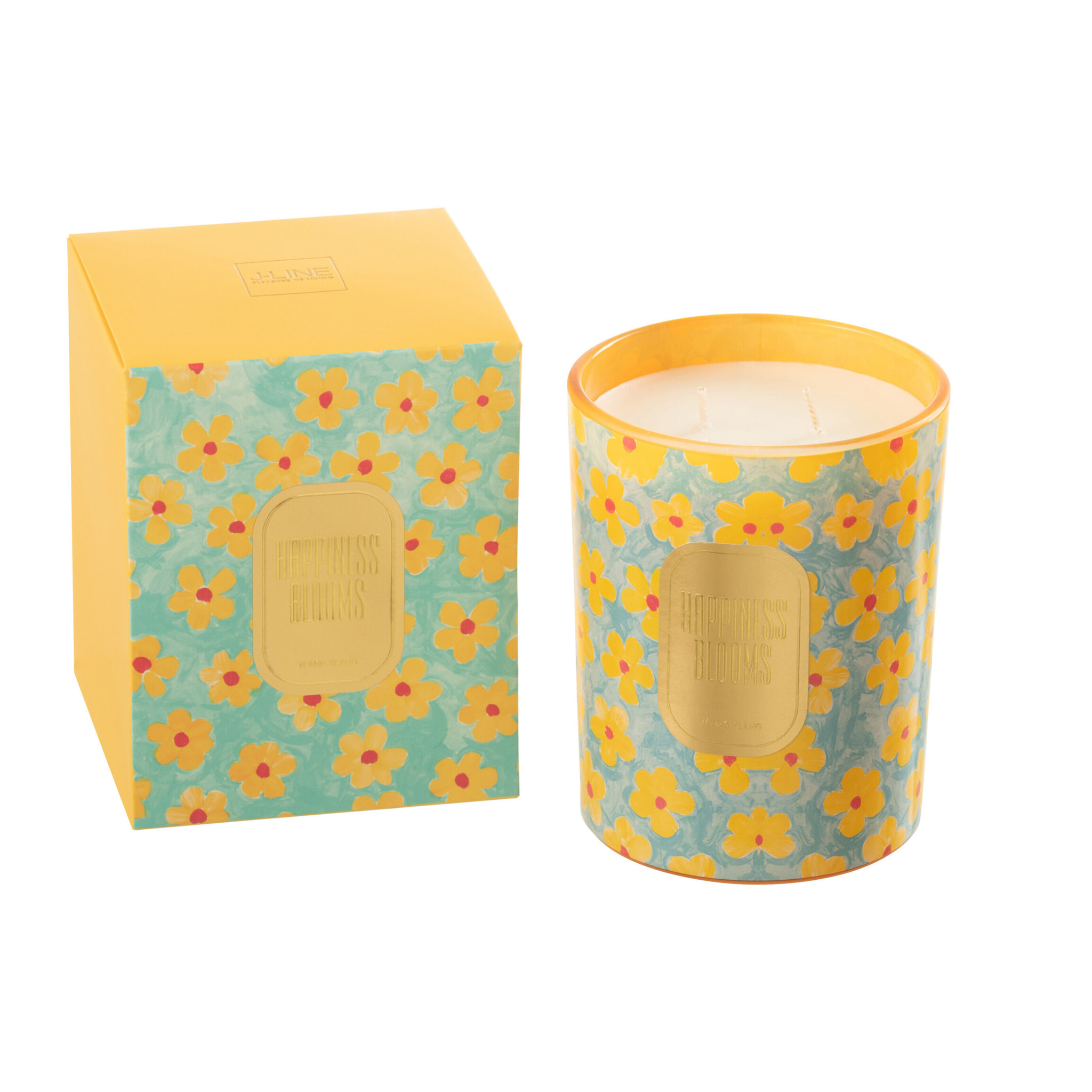 J-Line Bougie Senteur Fleurs Azur/Jaune Large - 70 Heures