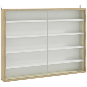 Vitrina Expositora Vitrina de Pared con Estantes Ajustables y 2 Puertas Correderas de Vidrio para Colecciones Perfumes Figuras de Decoración 80x9,5x60 cm Blanco y Natural
