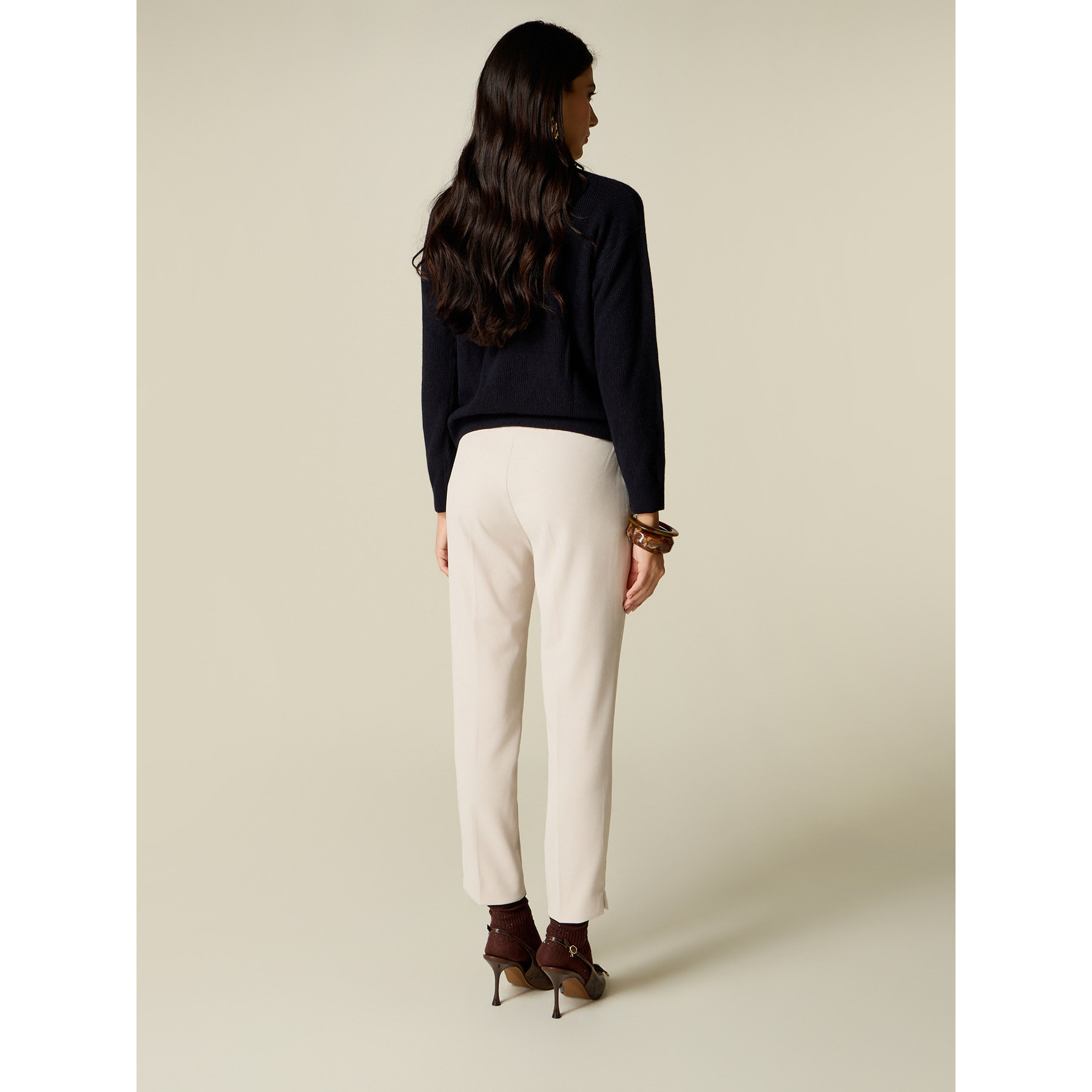 Oltre - Pantalones de corte cigarette efecto pana - Beige