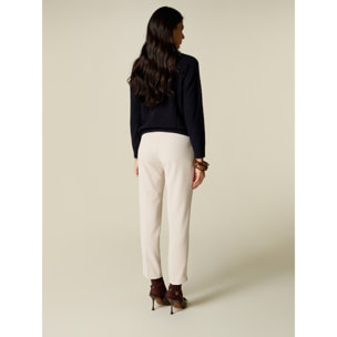 Oltre - Pantalones de corte cigarette efecto pana - Beige