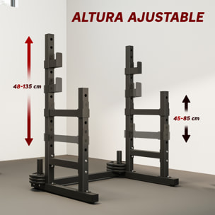 Soporte para Pesas Sentadillas, Soporte Barra Pesas Ajustable con Topes de Seguridad, Rack de Press de Banca Musculación en Casa Gimnasio, Carga 300 kg, Altura Regulable de 48-135/45-85 cm