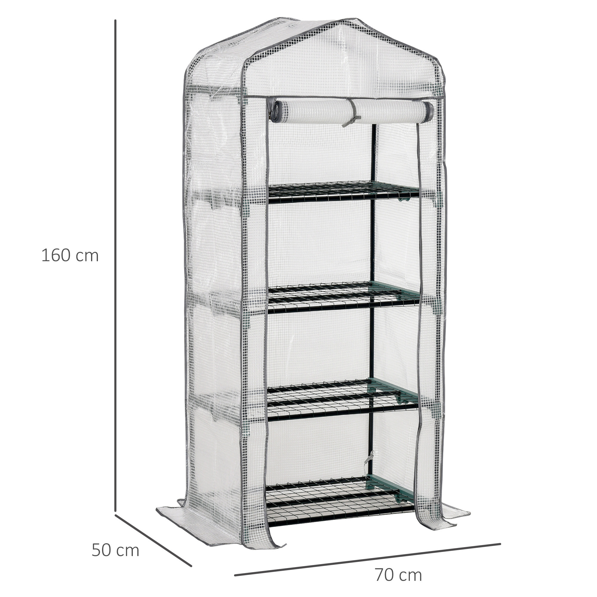 Serre de jardin balcon étagère serre 4 niveaux 0,7L x 0,5l x 1,6H m acier galvanisé bâche amovible PE haute densité blanc