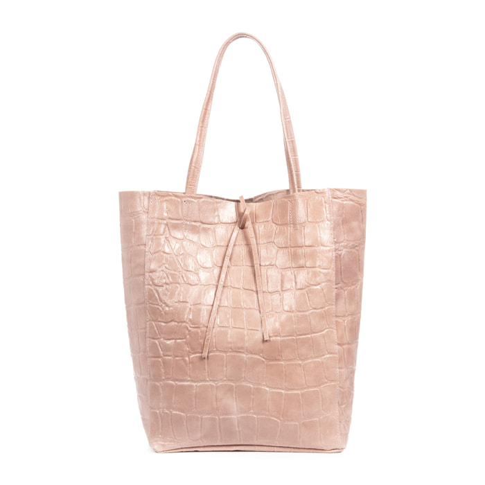 Sefora Borsa Shopper Donna.Pelle autentica Camoscio Stampa Coccodrillo Grande