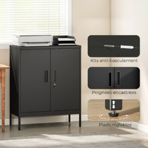 Armoire métallique de bureau verrouillable 2 portes 2 étagères noir