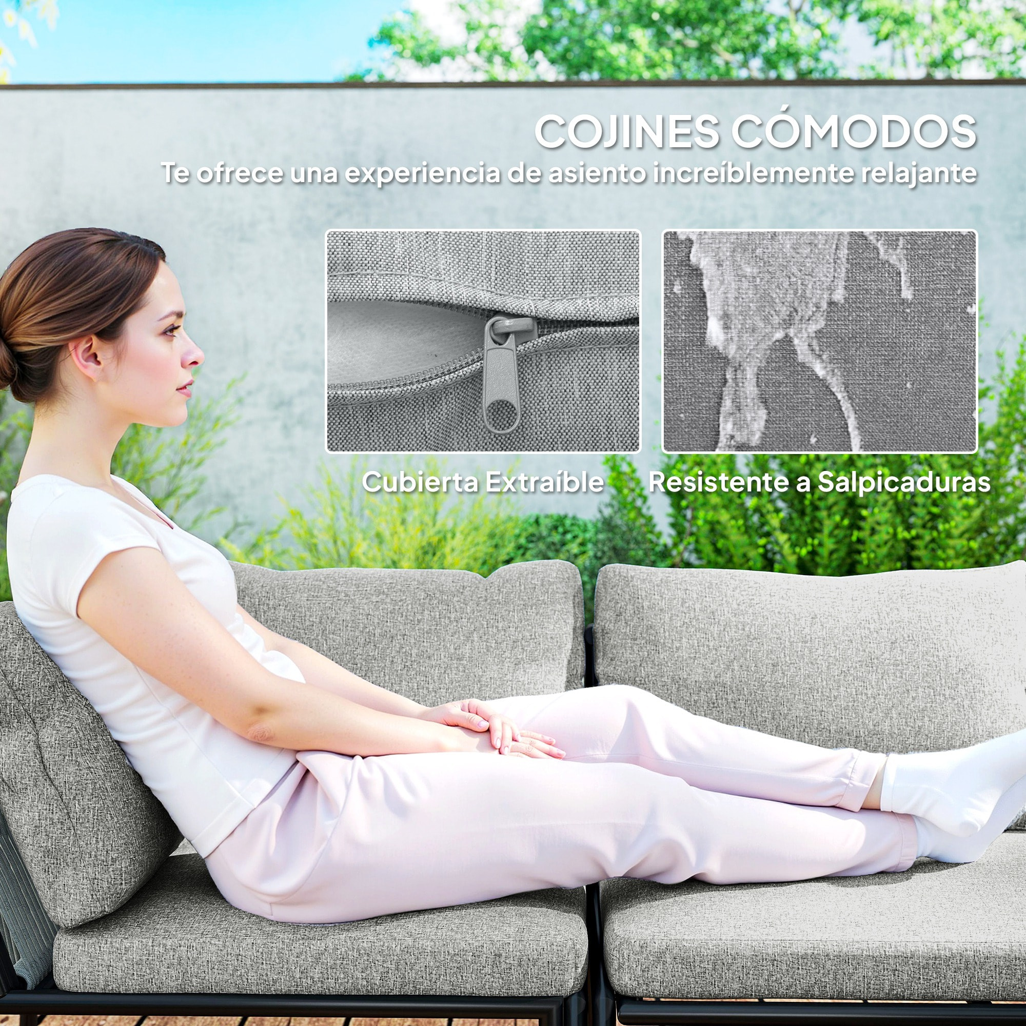 Conjunto Jardín Exterior de Ratán con Cojines Conjunto Terraza Resistente a la Intemperie Muebles Jardín Exterior con 2 Sofás de 2 Plazas Sofá Esquina Mesa Redonda Gris Oscuro