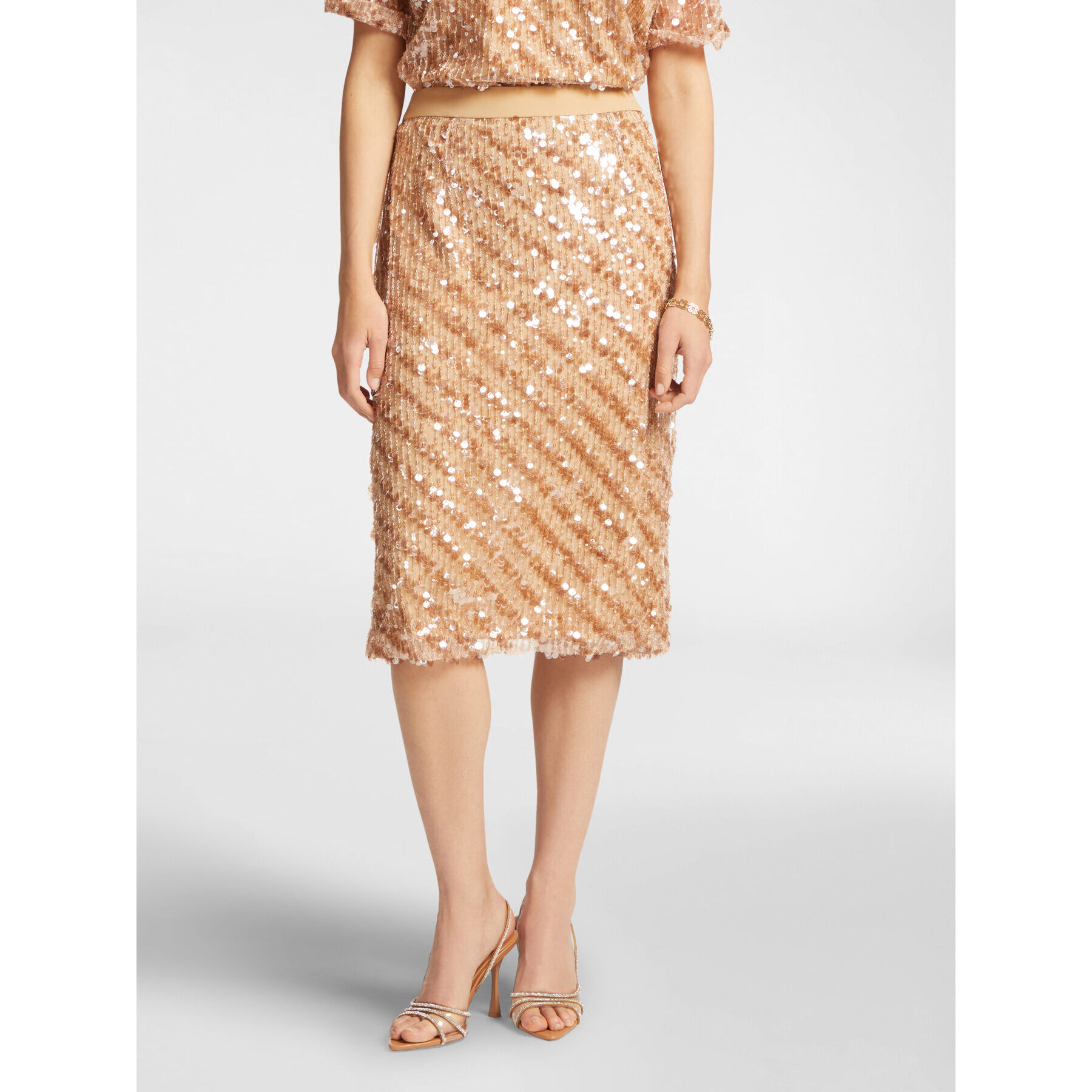 Elena Mirò - Falda recta de lentejuelas - Beige