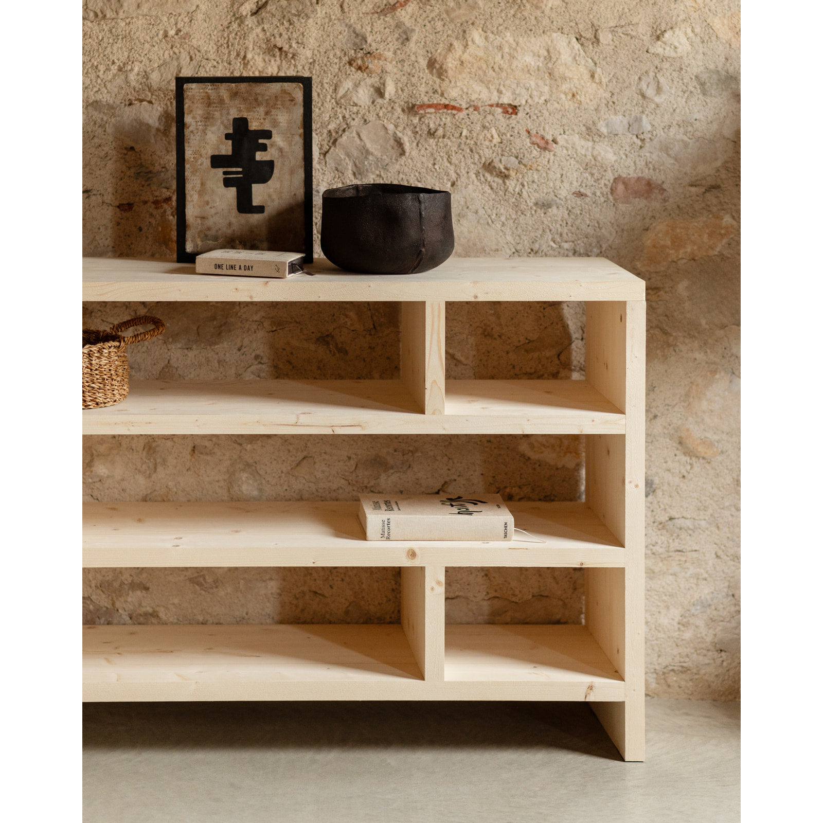 Étagère en bois massif ton naturel de 80x140cm Hauteur: 80 Longueur: 140 Largeur: 35