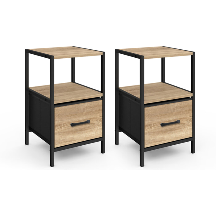 Tables de chevet Iris avec 1 tiroir et 1 niche - lot de 2