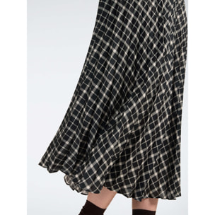 Elena Mirò - Falda plisada larga estampado patchwork - Negro