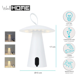 Well Home Lampara sobremesa recargable blanca Ø15x17cm