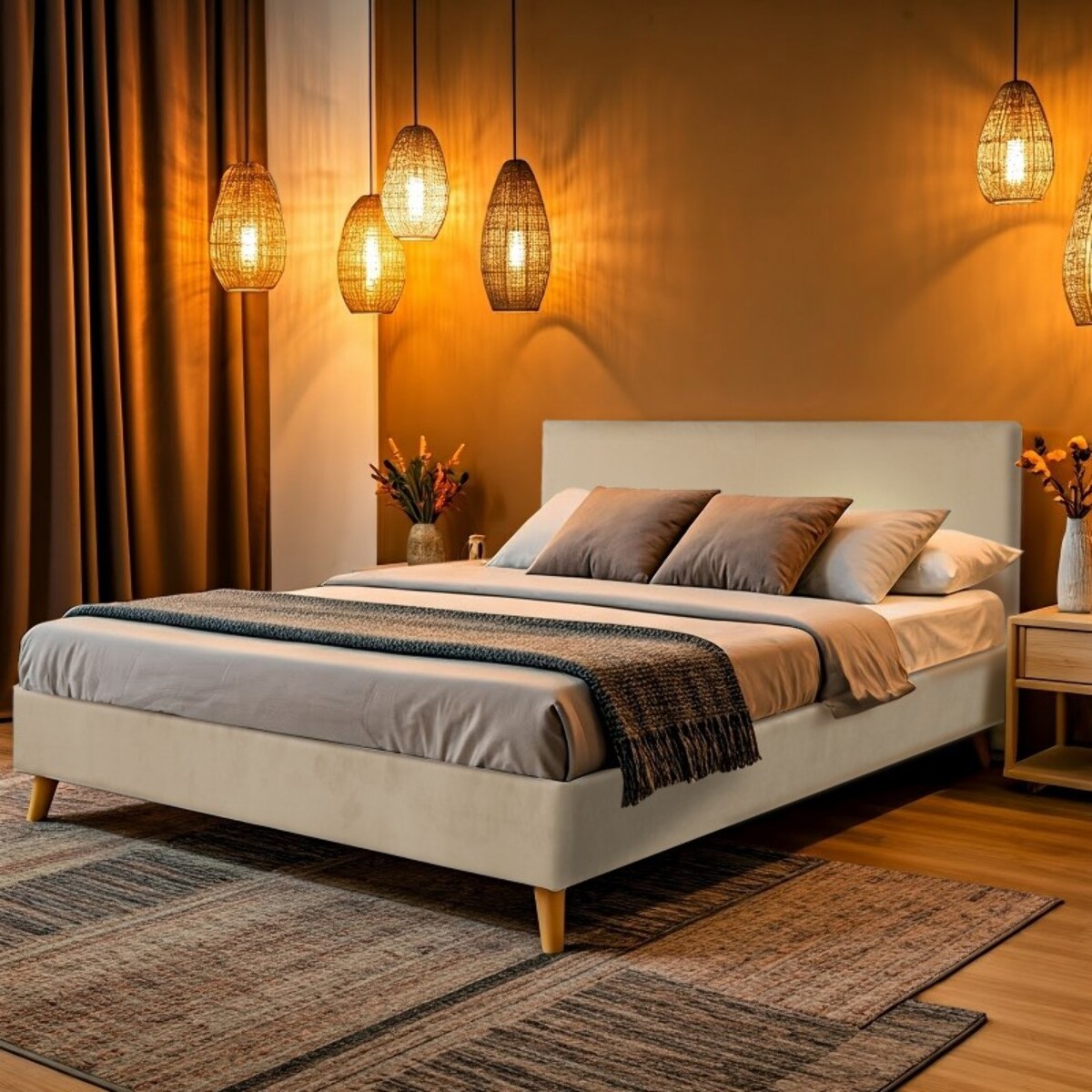 Lit Barcelona Suédine beige : Sommier Déco, Confort et Design Exceptionnels