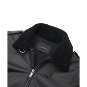 Bomber aviator in pelle nera effetto liscio