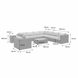 Salon de jardin en résine tressée - Venezia - Beige. Coussins Beige- 8 à 10 places