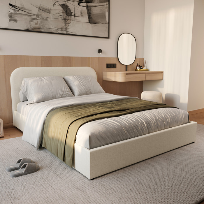 Lit double avec coffre 140x190 cm en tissu gris/beige - Tilly