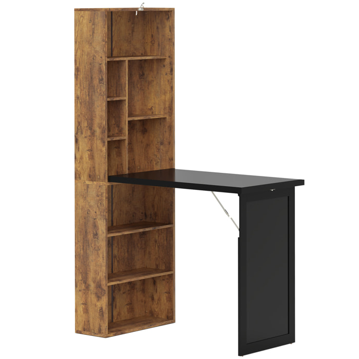 Bureau mural pliable table murale rabattable suspendue sur pied avec bibliothèque tableau à craie intégré panneaux particules bois