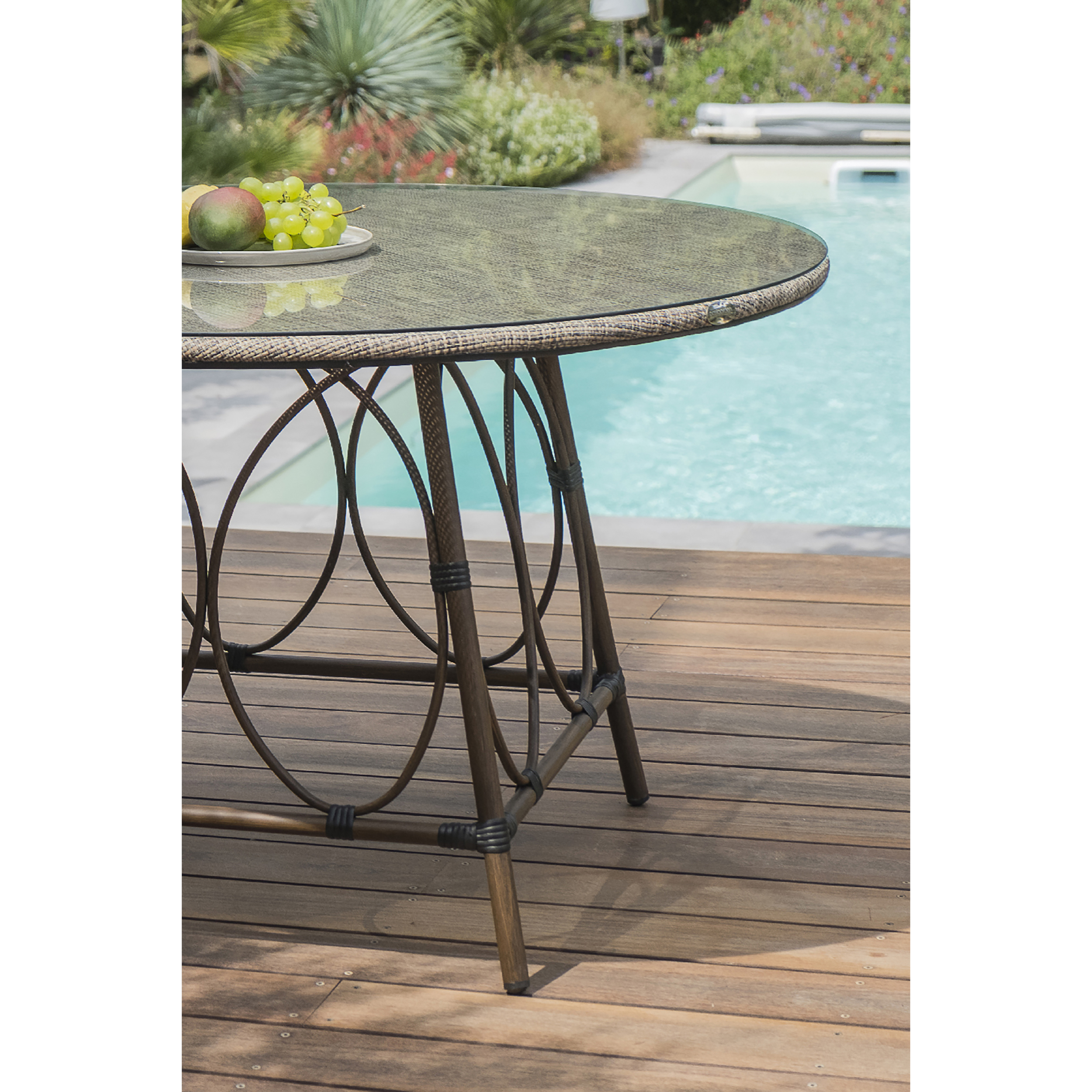 USHUAIA  - Table de jardin ronde en aluminium marron