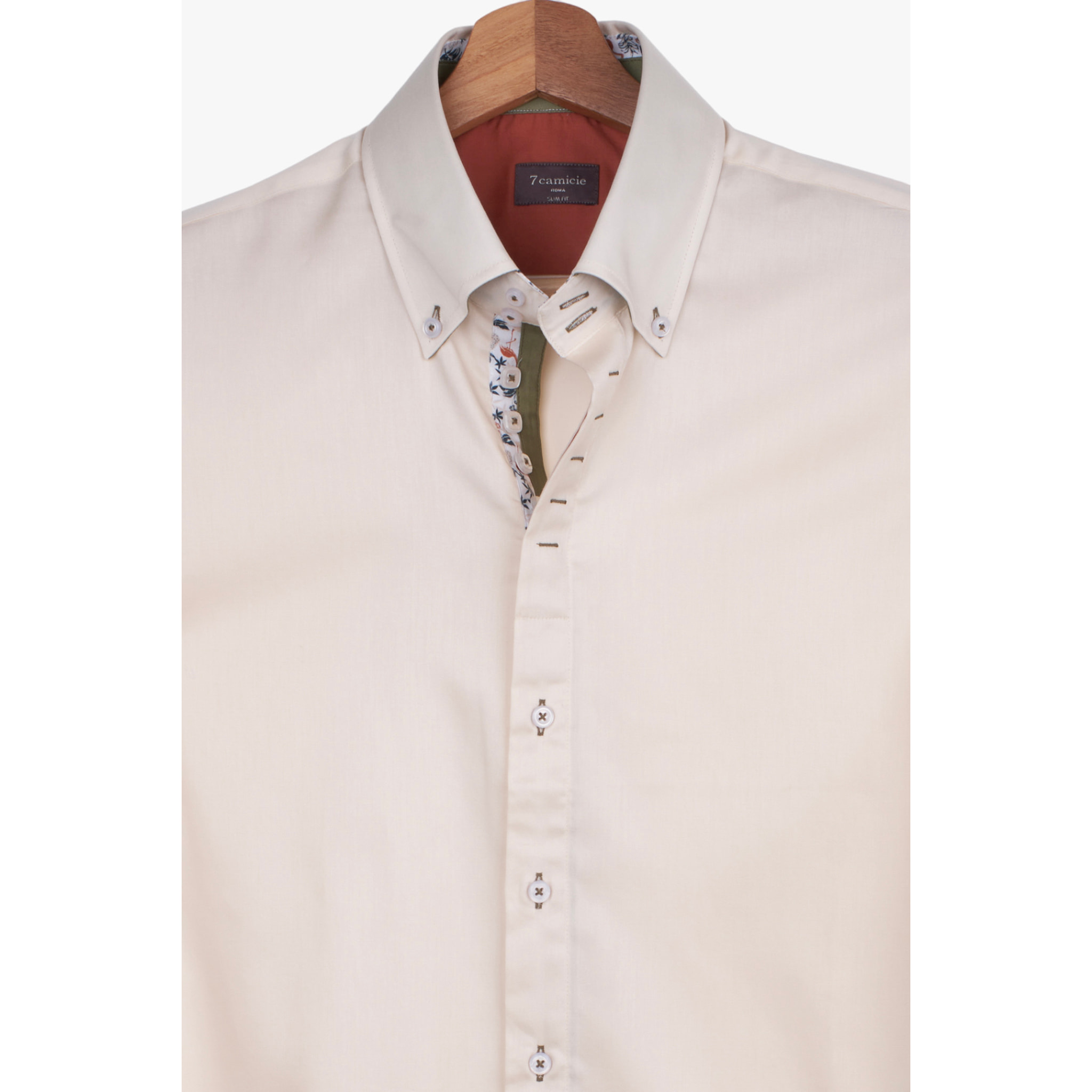Camicia Uomo 2 Bottoni Button Down Slim Satin Unito Champagne