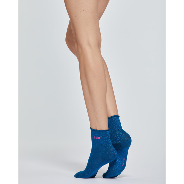 CALZINO AGNESE IN LAME' CON SCRITTA FLUO