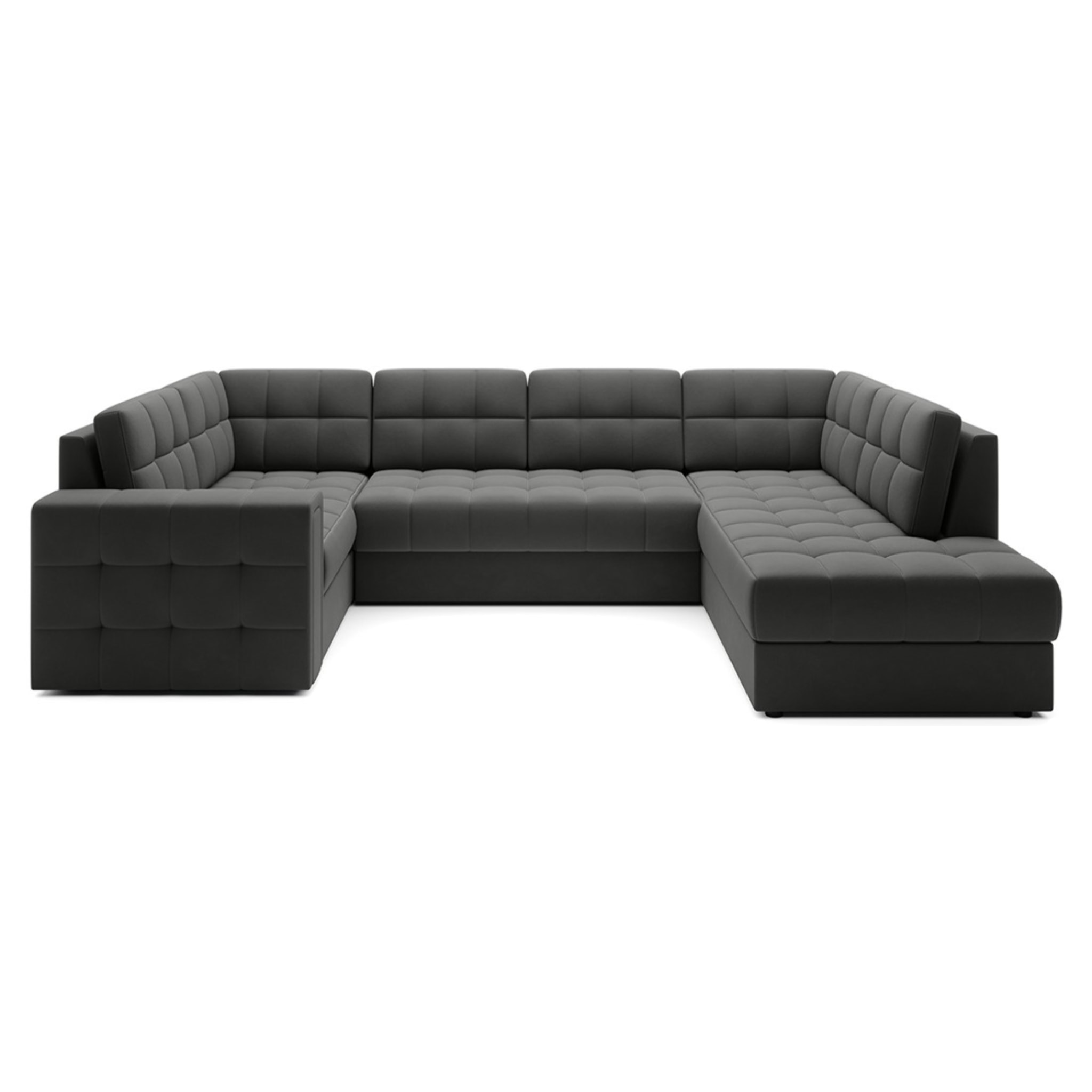 Nappa - Canapé panoramique d'angle gauche 7 places convertible avec coffre en velours - Gris
