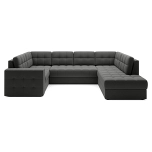 Nappa - Canapé panoramique d'angle gauche 7 places convertible avec coffre en velours - Gris