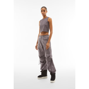 Pantaloni cargo da donna in tessuto popeline effetto used