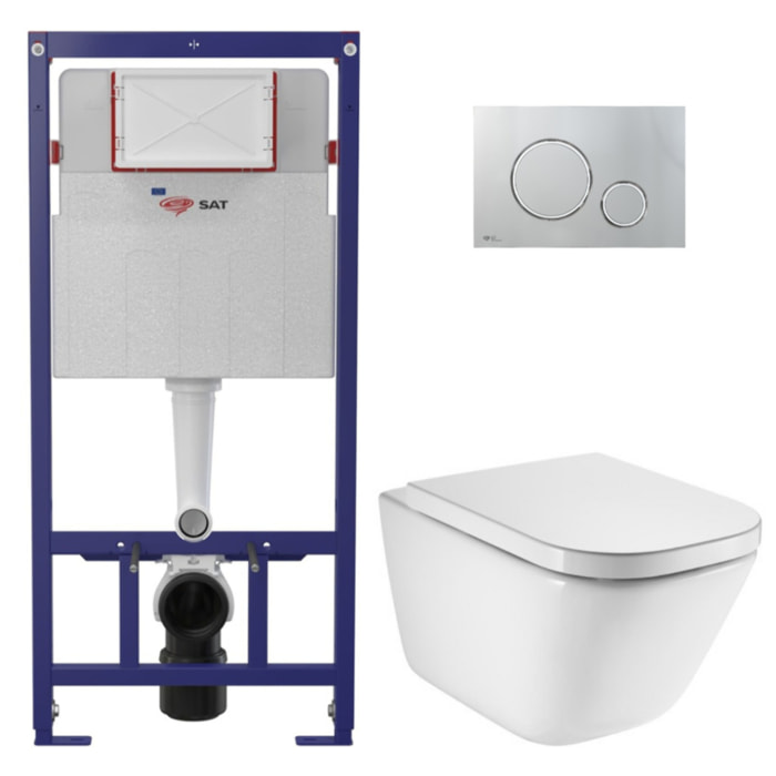 Pack WC bâti-support ECO 2L Swiss Aqua Technologies + WC suspendu Roca avec abattant SoftClose + plaque blanche (STEROGAWR05-FR)