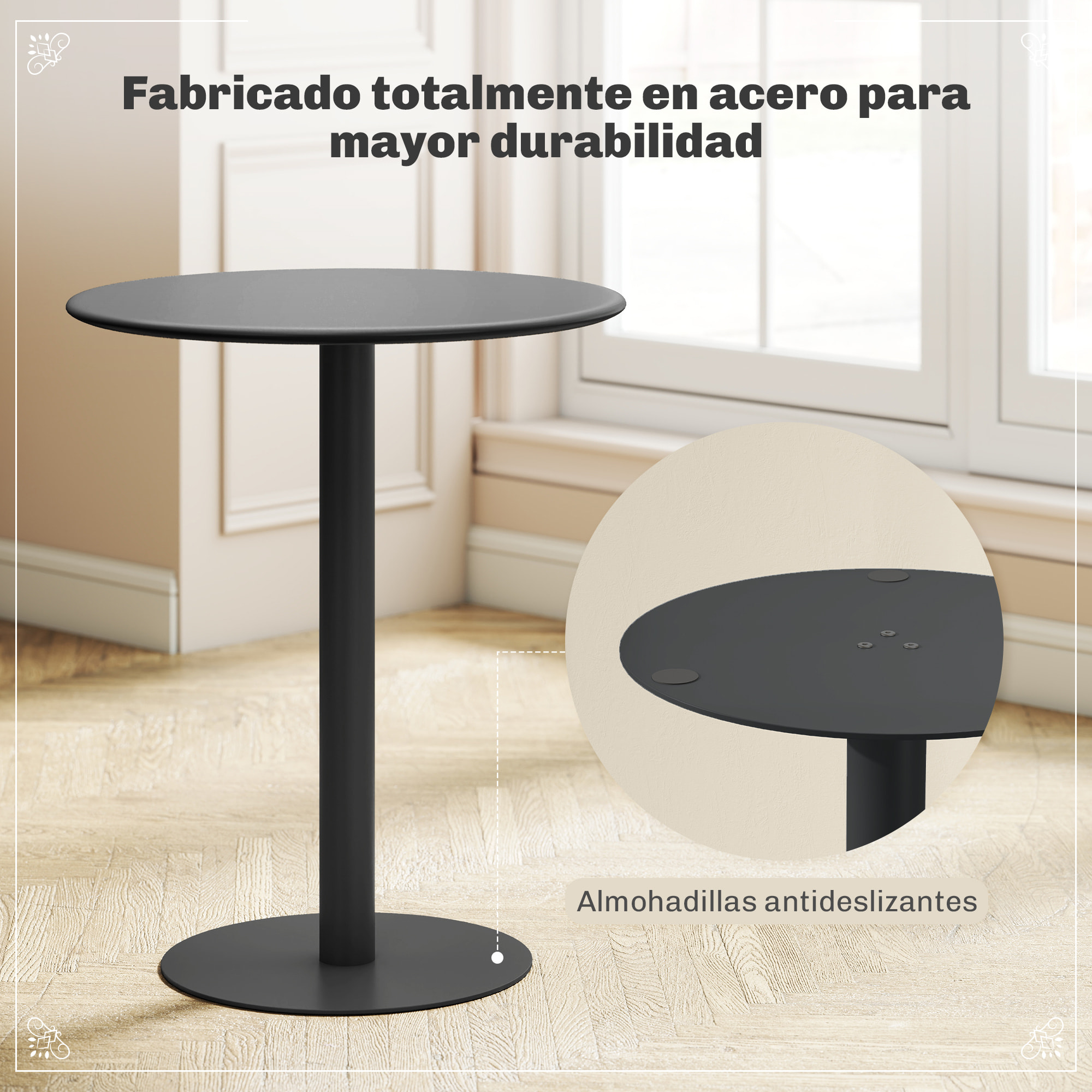 Mesa de Comedor Redonda para 2 Personas Mesa de Cocina de Acero para Interior y Exterior Ø60x72 cm Negro