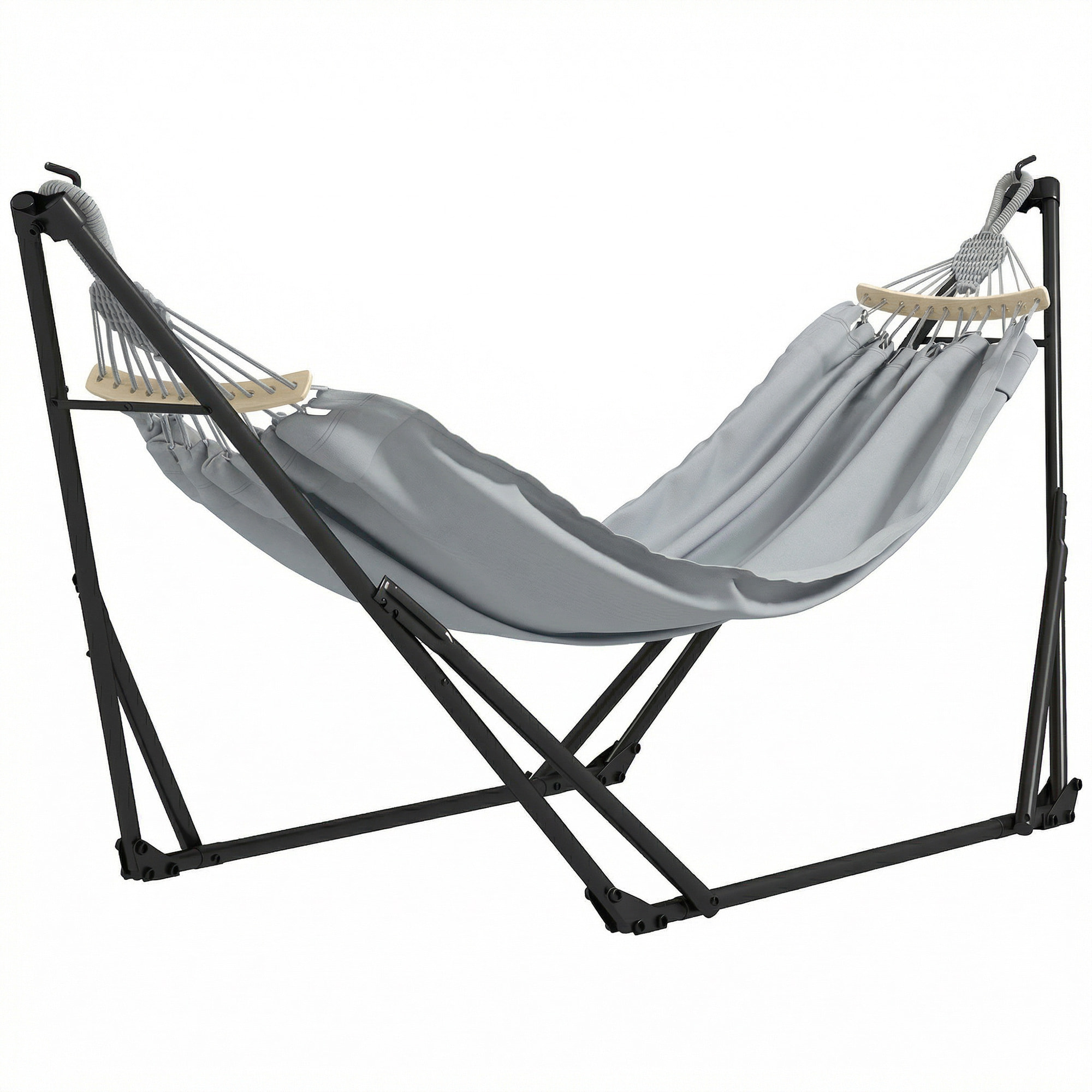 Hamac pliable complet - support acier, toile hamac coton - support 2 en 1 hamac chaise suspendue - noir gris
