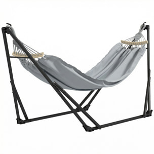 Hamac pliable complet - support acier, toile hamac coton - support 2 en 1 hamac chaise suspendue - noir gris