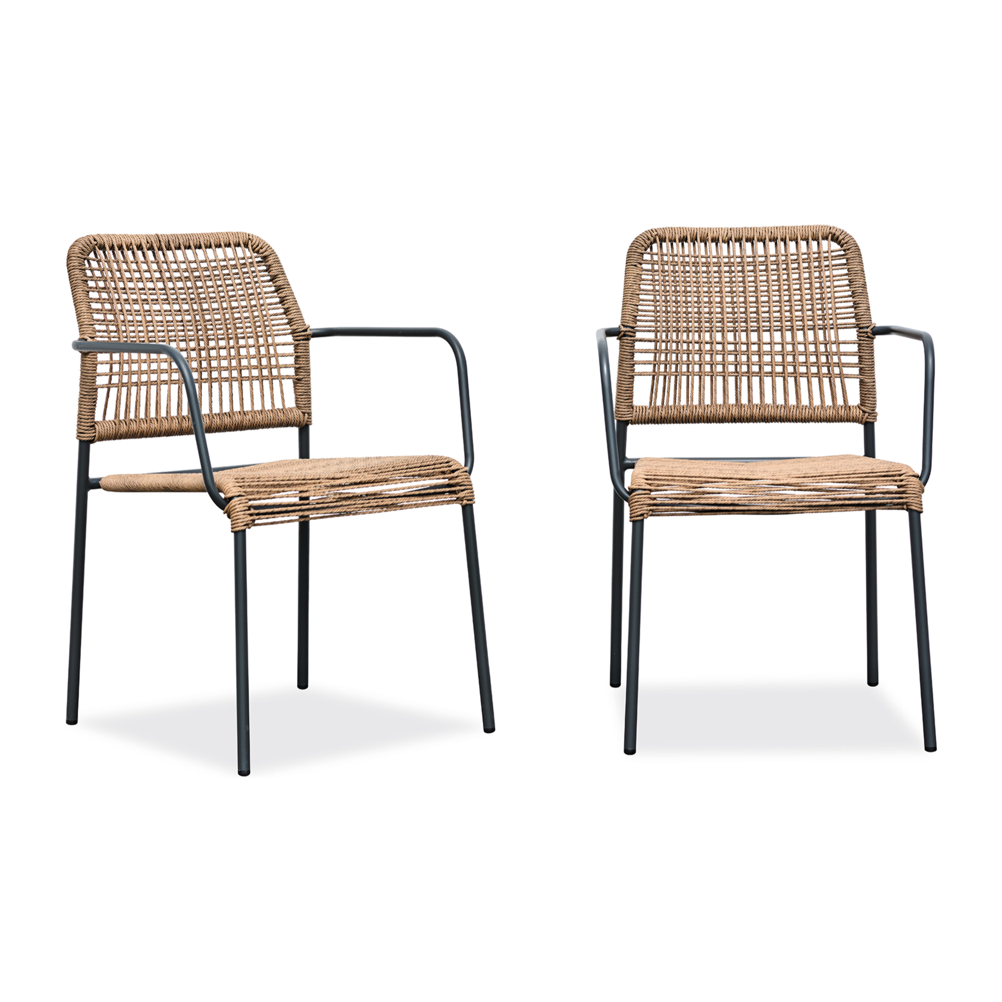 MARCEAU - Lot de 2 fauteuils de jardin en corde et acier gris anthracite