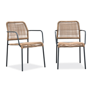 MARCEAU - Lot de 2 fauteuils de jardin en corde et acier gris anthracite