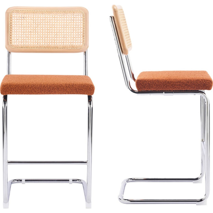 Lot de 2 tabourets de bar en cannage et tissu bouclé - MUSE