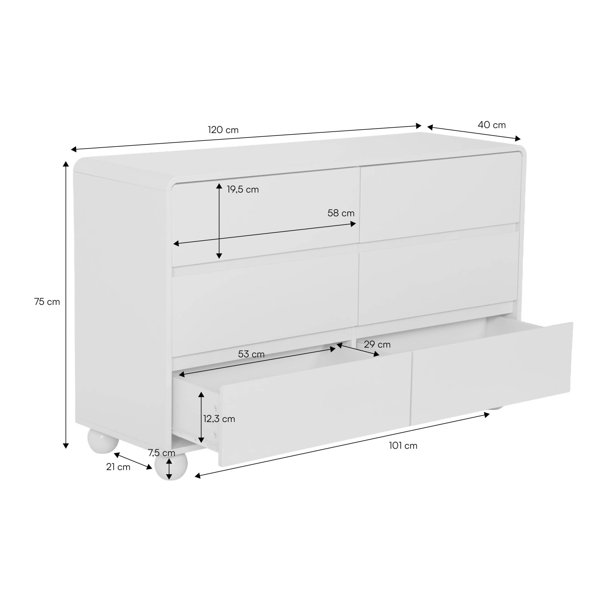Commode enfant décor bois laqué 6 tiroirs NOUSHKA