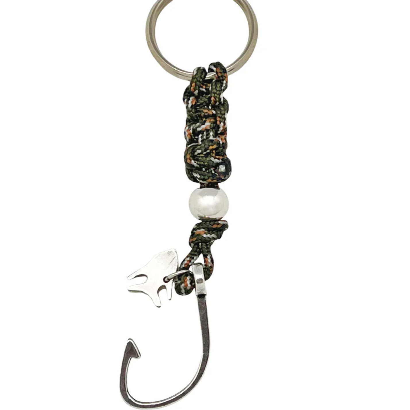 Llavero Péscame en paracord kaki haspeado y nudo cobra