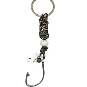 Llavero Péscame en paracord kaki haspeado y nudo cobra