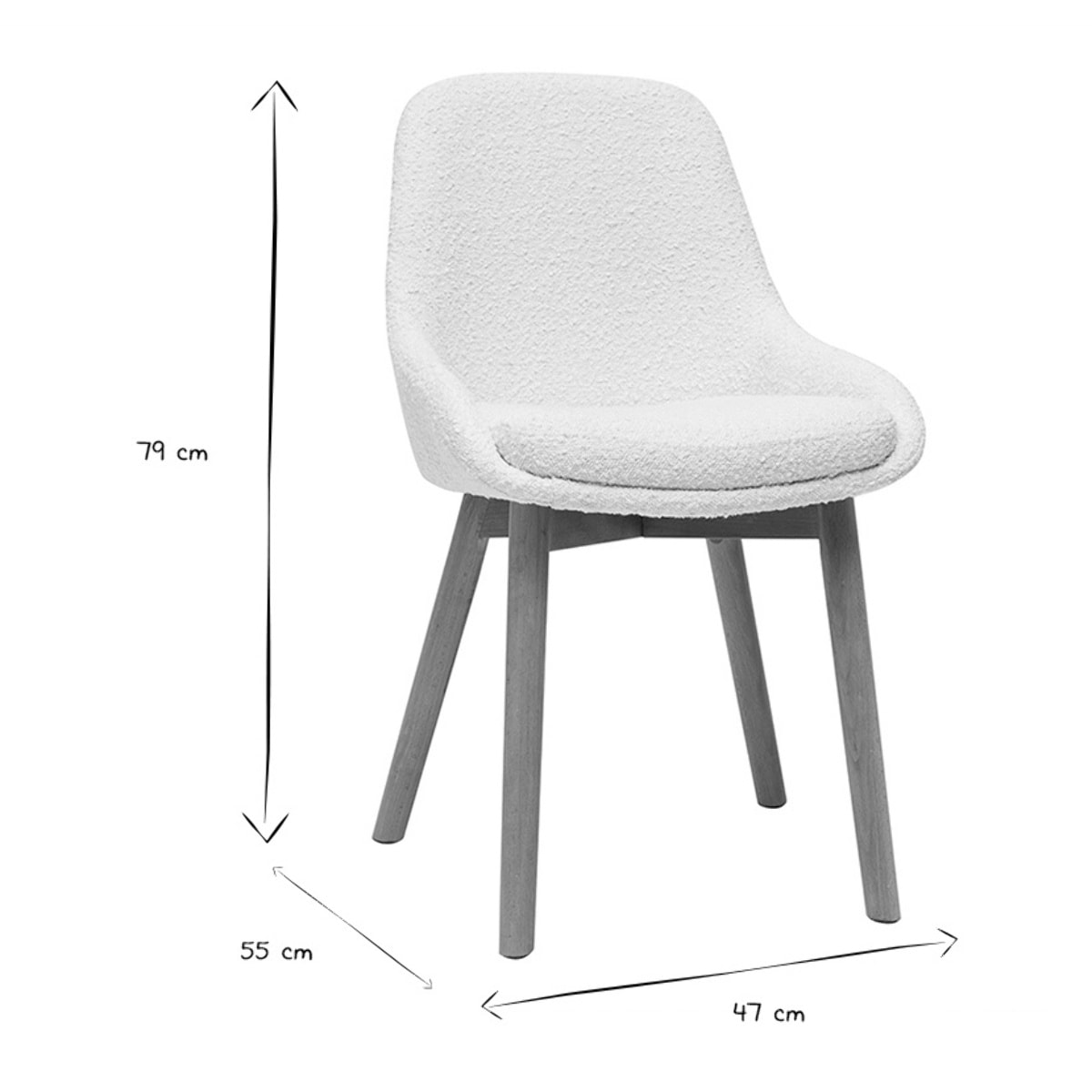 Chaises scandinaves en tissu effet laine bouclée blanc et bois clair massif (lot de 2) HOLO