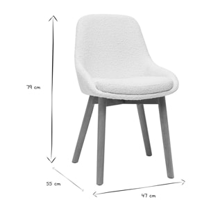 Chaises scandinaves en tissu effet laine bouclée blanc et bois clair massif (lot de 2) HOLO