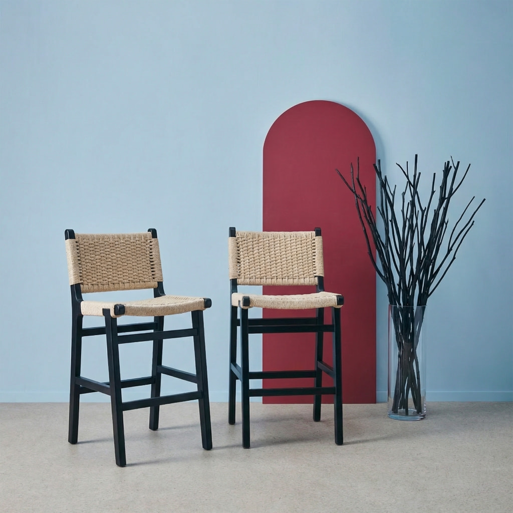 Tabouret de bar bois d'hévéa et assise en cordes 64cm (lot de 2) JOY