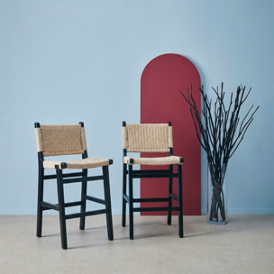 Tabouret de bar bois d'hévéa et assise en cordes 64cm (lot de 2) JOY