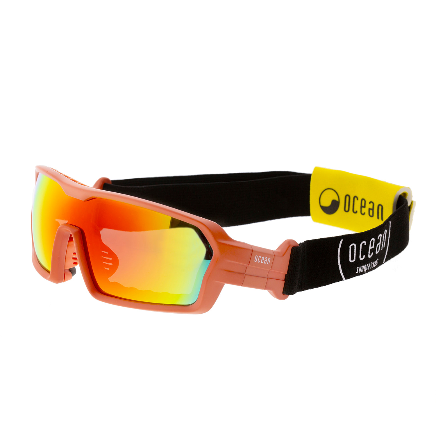 Gafas de deportes acuáticos OCEAN CHAMELEON - Rojo mate / Revo roja con plaquetas puntas y espuma rojas con correa roja