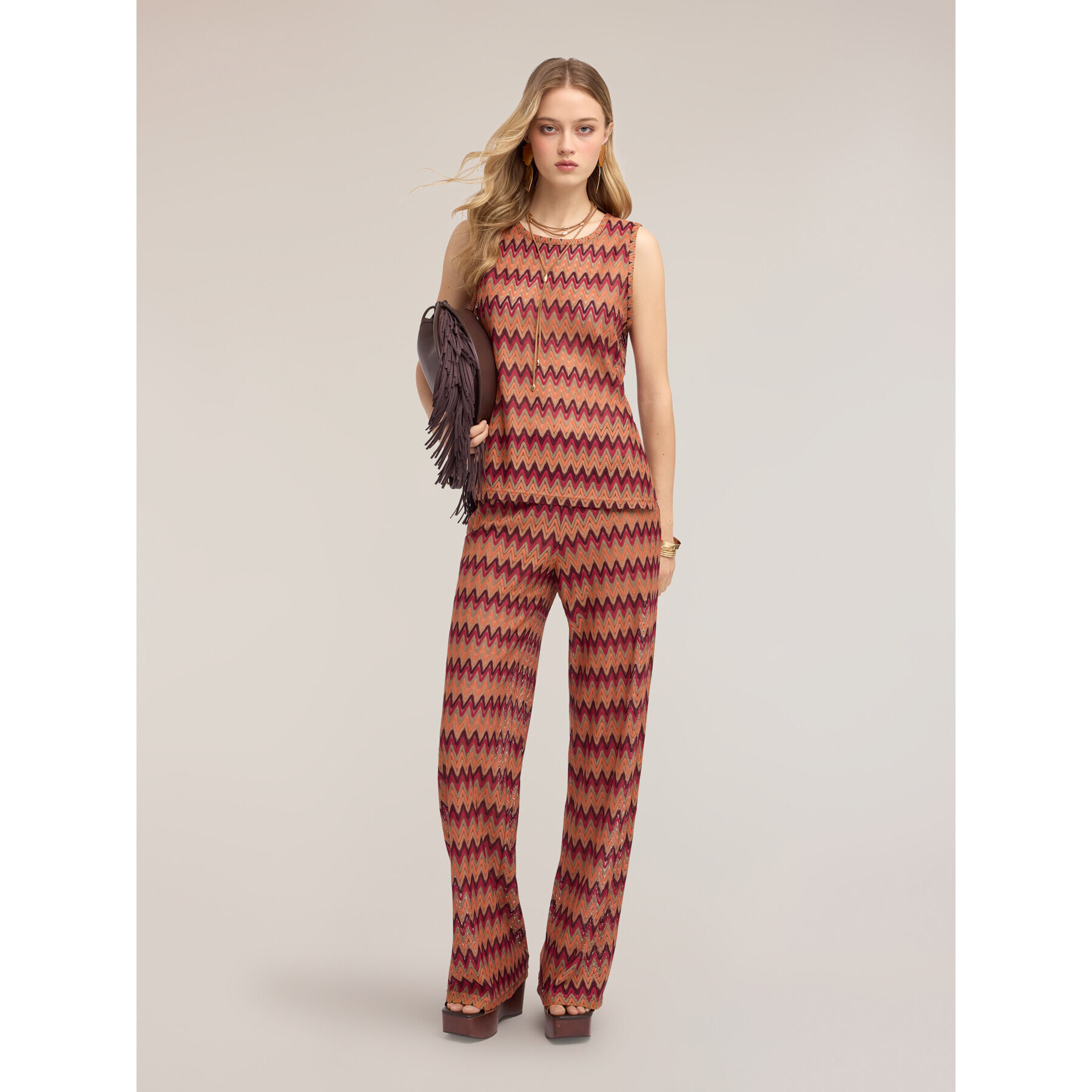 Motivi - Top de punto con estampado chevron - Naranja sol
