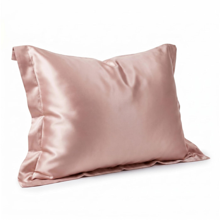 Federa in seta 50x80 cm con zip e volani, fronte in seta morbida e lucente, retro in tencel traspirante, effetto anticrespo e delicata su pelle e capelli, elegante e confortevole, ideale per uso quotidiano e tutte le stagioni