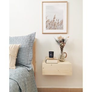 Pack de deux tables de chevet flottantes en bois massif ton naturel 15x40cm Hauteur: 15 Longueur: 40 Largeur: 25.5