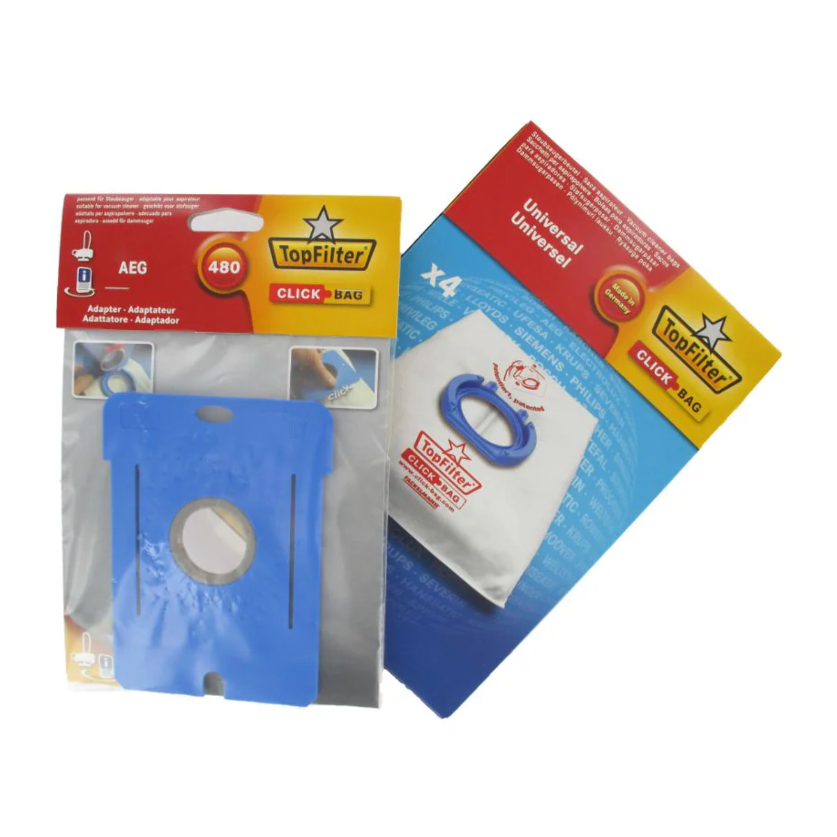 Boite de 4 sacs aspirateurs universels Top Filter avec Adaptateur Click Bag pour aspirateurs AEG 480