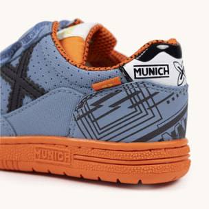 Zapatillas de Fútbol Sala Infantiles con Velcro Azul y Naranja MUNICH G-3 KID VCO 449