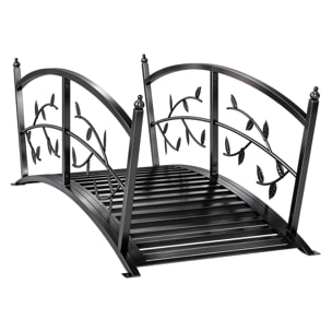 Puente de Jardín Metálico, 1,2 m, Puente Decorativo para Estanques con Barandillas de Seguridad y Diseño de Hojas, Carga 100 kg, Construcción Resistente, Fácil Montaje, Negro
