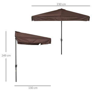 Demi parasol - parasol de balcon 5 entretoises métal dim. 2,3L x 1,3l x 2,49H m polyester haute densité chocolat
