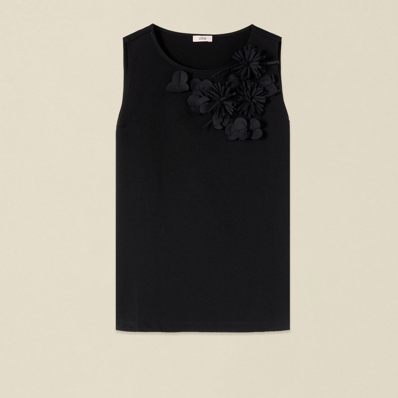 Oltre - Top de algodón con aplicaciones florales - Negro